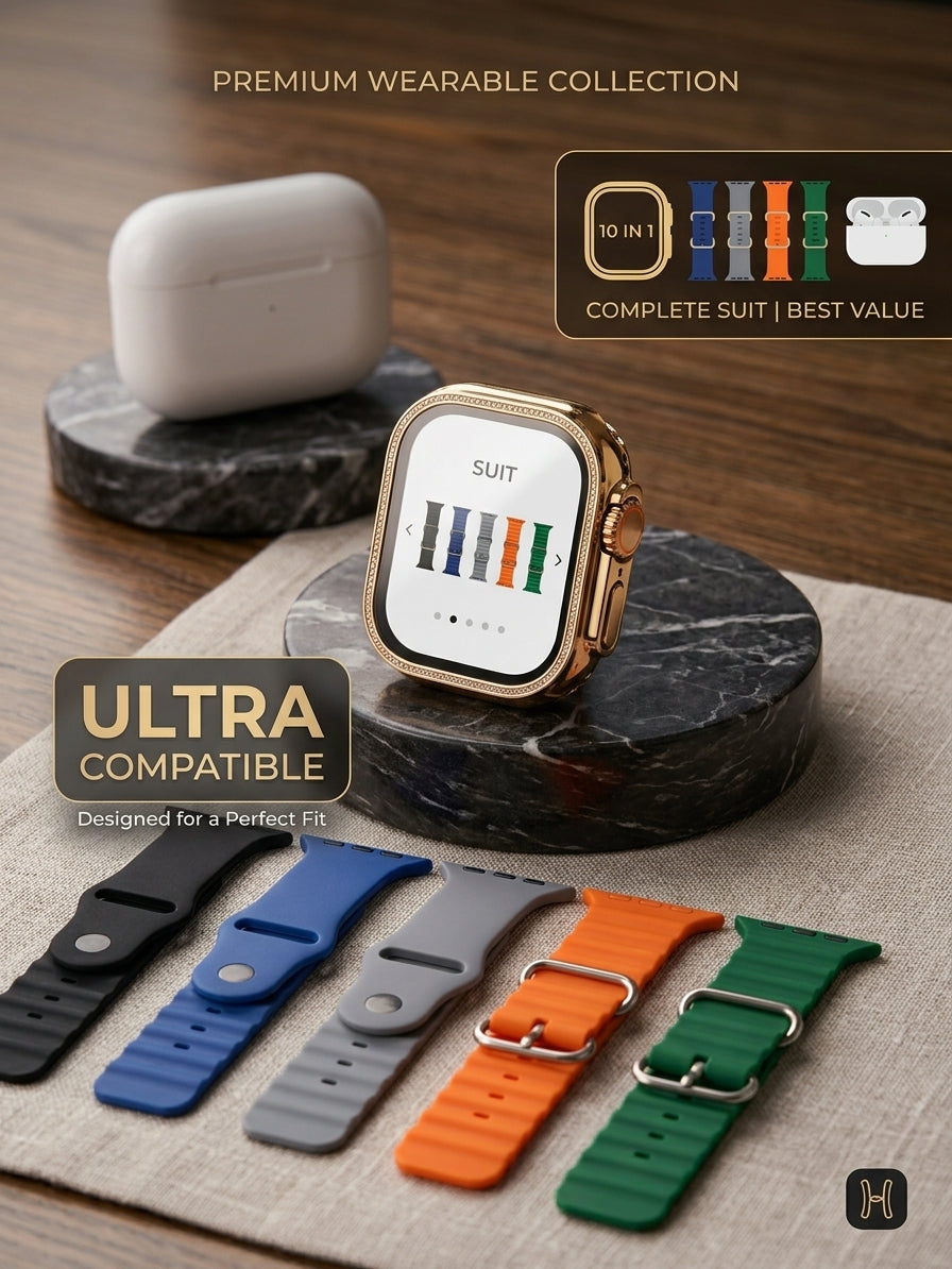 🌟 i20 Ultra Max Suit – 10-in-1 Smartwatch Combo Set 🎁